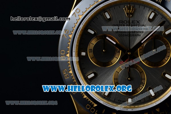 Rolex Daytona Chrono Clone Rolex 4130 Automatic Yellow Gold Case with Grey Dial Ceramic Bezel and Black Rubber Strap (EF) - Click Image to Close